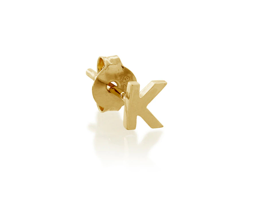 9ct Gold Petite Block Initial K Single Stud Earring