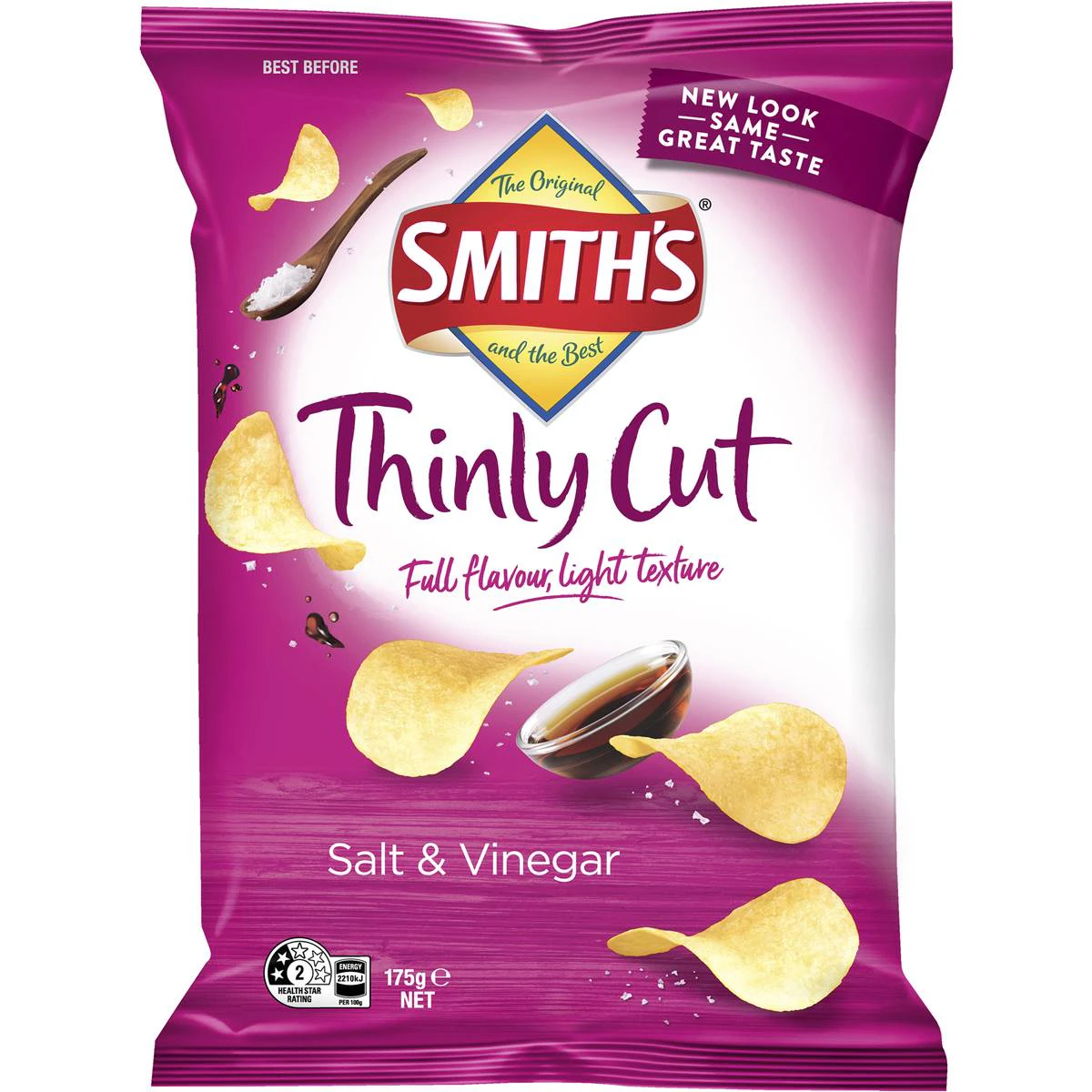 Smiths Thinly Cut Salt and Vinegar Potato Chips Pack 175g