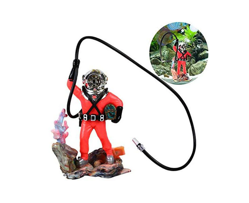 Miserwe Diver With Hose Live Action Aerating Aquarium Ornament Fish Tank Decoration-Red