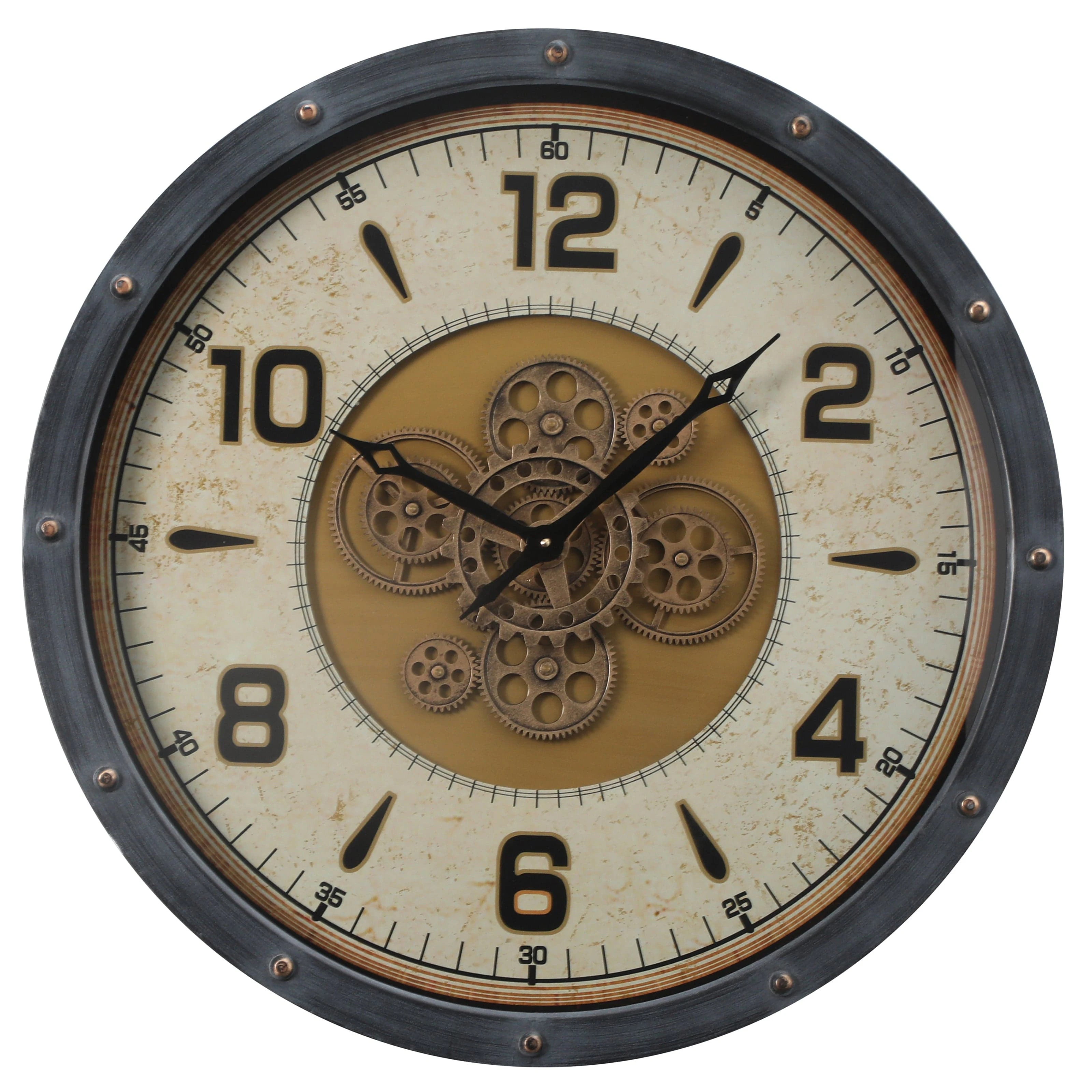 Swat Industrial Round Moving Cogs Wall Clock - Black Metal w/Gold