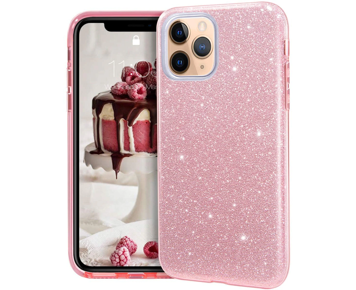 For Apple iPhone 13 Pro Bling Sparkly Glitter Luxury 3 Layer Hybrid Slim Case Cover - Pink