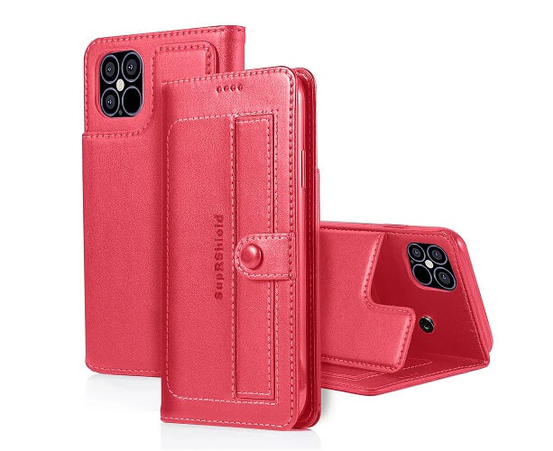 For Apple iPhone 12 Case SupRShield Pro Luxury Wallet Leather Flip Magnetic Stand Case Cover (Hot Pink)