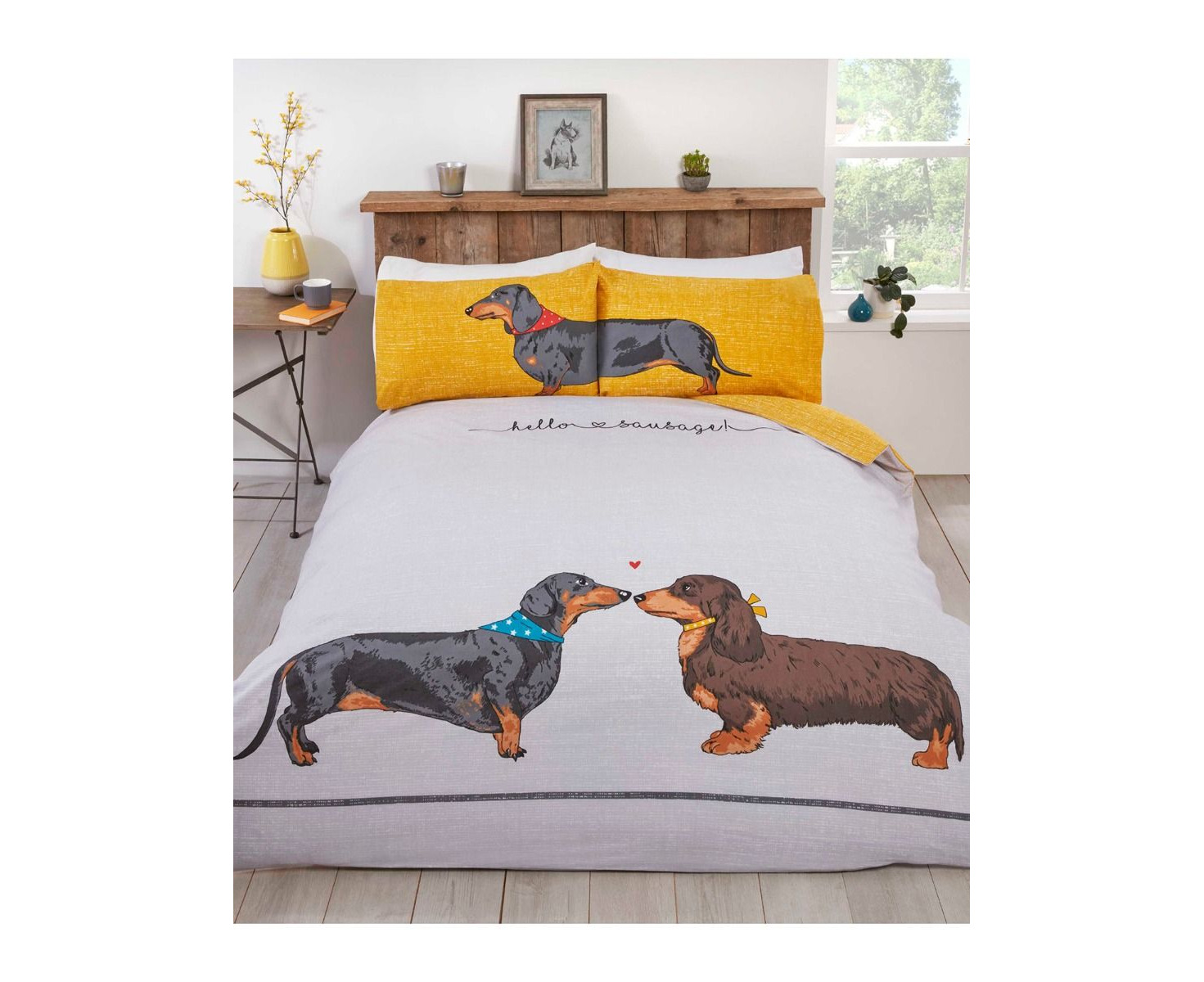 Hello Sausage Dachshund Single Duvet Quilt Doona Cover and Pillowcase Set Multi Catch