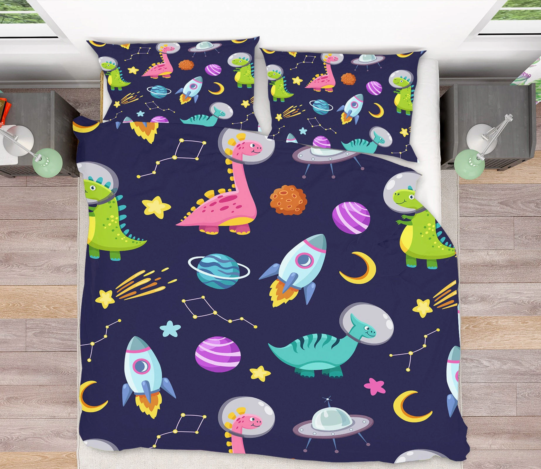 3D Rocket Dinosaur Planet 61076 Quilt Cover Set Bedding Set Pillowcases Duvet Cover KING SINGLE DOUBLE QUEEN KING