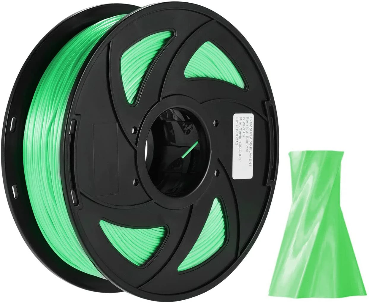 3D Printer Filament PLA Silk 1kg/roll -1.75mm Eco-Friendly Smooth Printing (Silk Green)