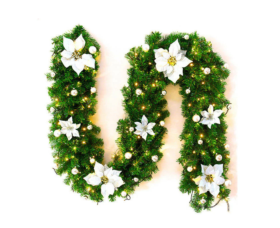 Madesmart 2.7M Christmas Garland with Lights Rattan Artificial Garland Green for Indoor Home Fireplace Stair Decorations-Silver