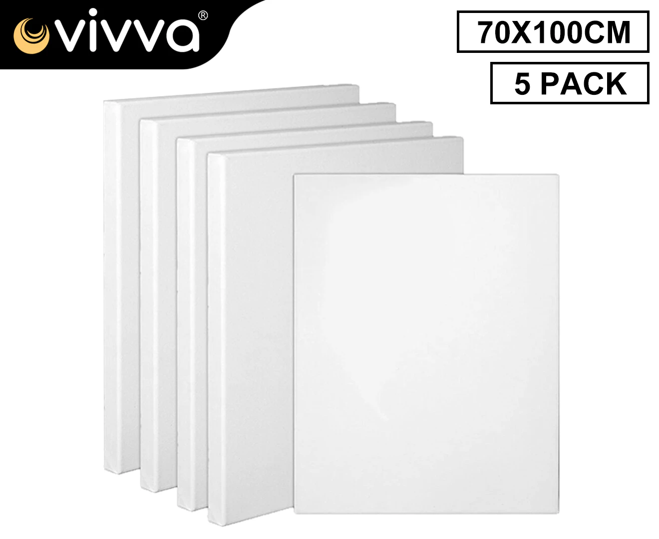 Vivva-5Pack Economy Artist Blank White Stretched Canvas Cotton Wood 70x100cm