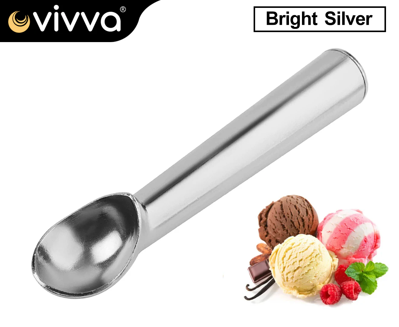 Anti-Freeze Ice Cream Scoop Non Stick Professional Polished Aluminium Spoon Bright Silver