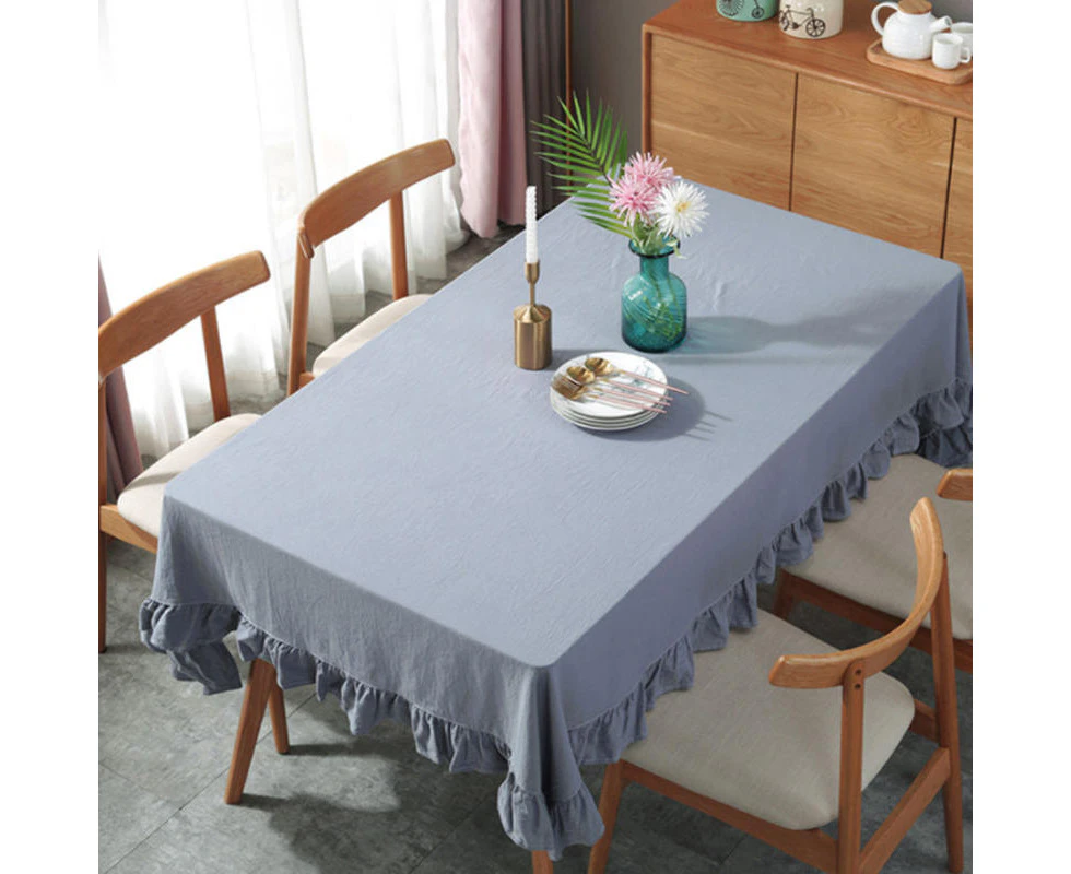 Bestier Vintage Ruffle Tablecloth Cotton Linen Home Decoration-Grey