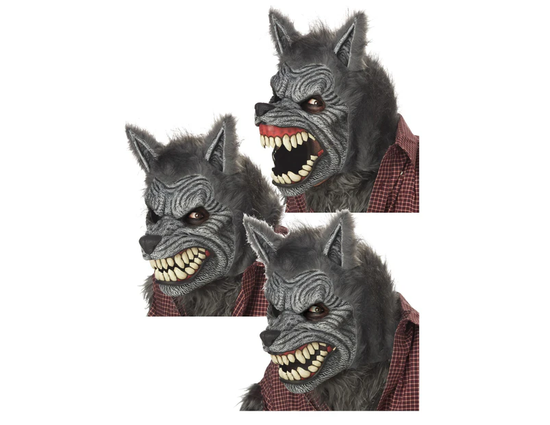 Werewolf Grey Wolf Man Deluxe Horror Halloween Men Costume Ani-Motion Mask