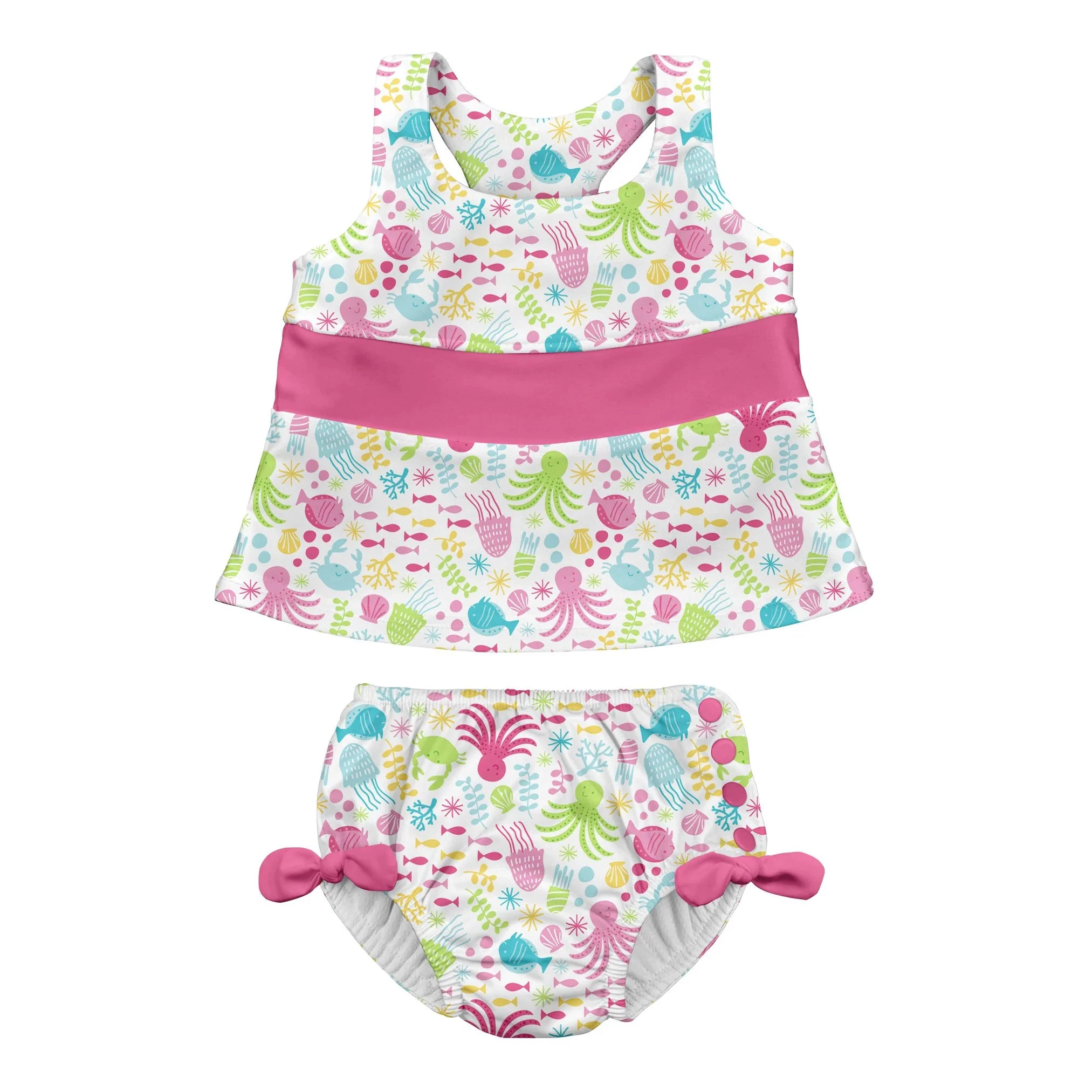 Green Sprouts | Swimsuit Set with Snap Reusable Absorbent Swim Diaper - White Sea Pals