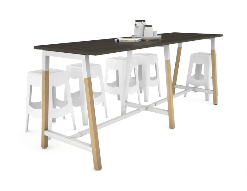 Quadro A Legs Large Counter Table - Wood Legs Cross Beam [2800L x 700W] - white leg, dark oak, none