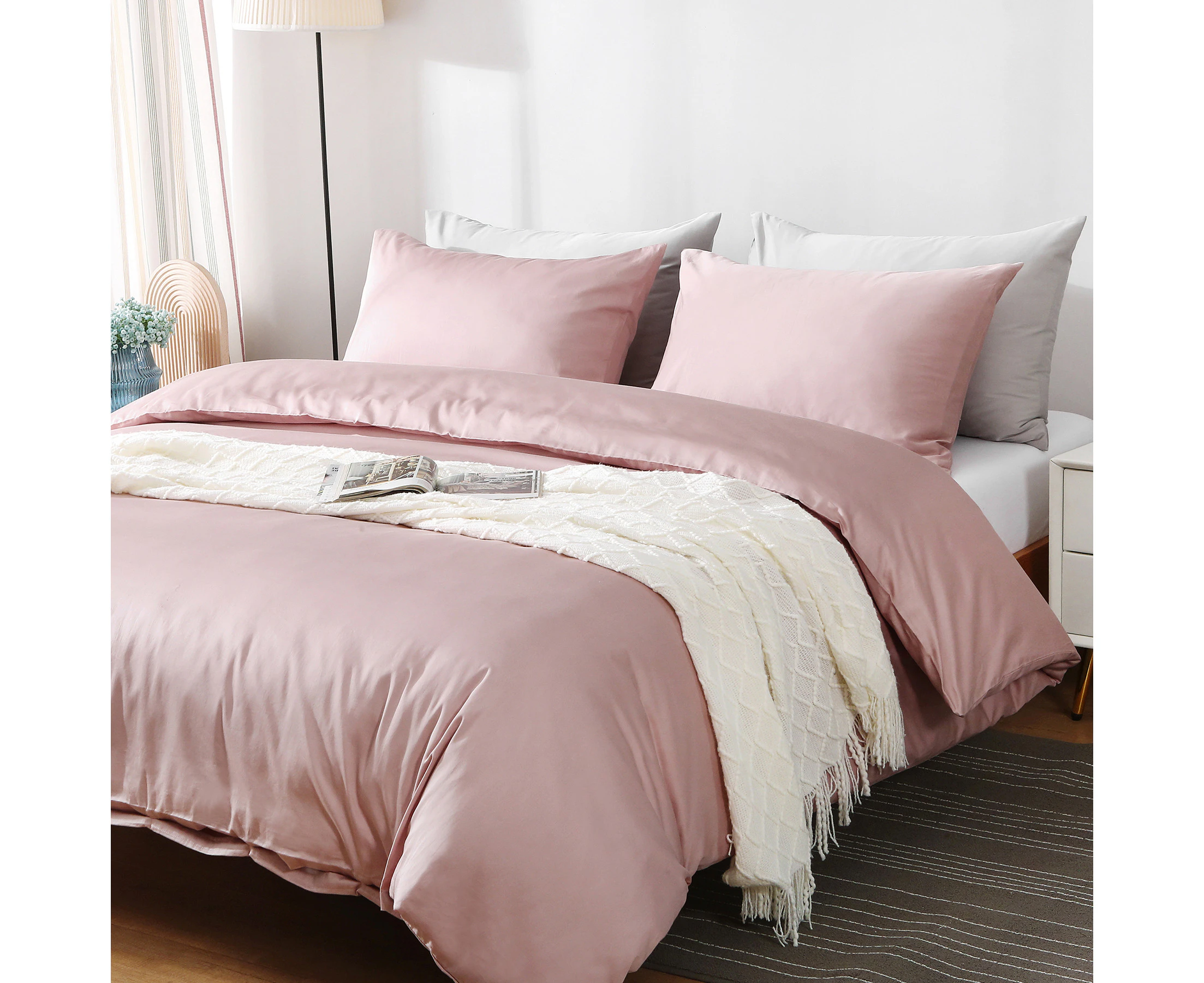 Justlinen Luxury Cotton 500Tc King Size Quilt Cover Set Duvet Cover Bedding Set-Mauve