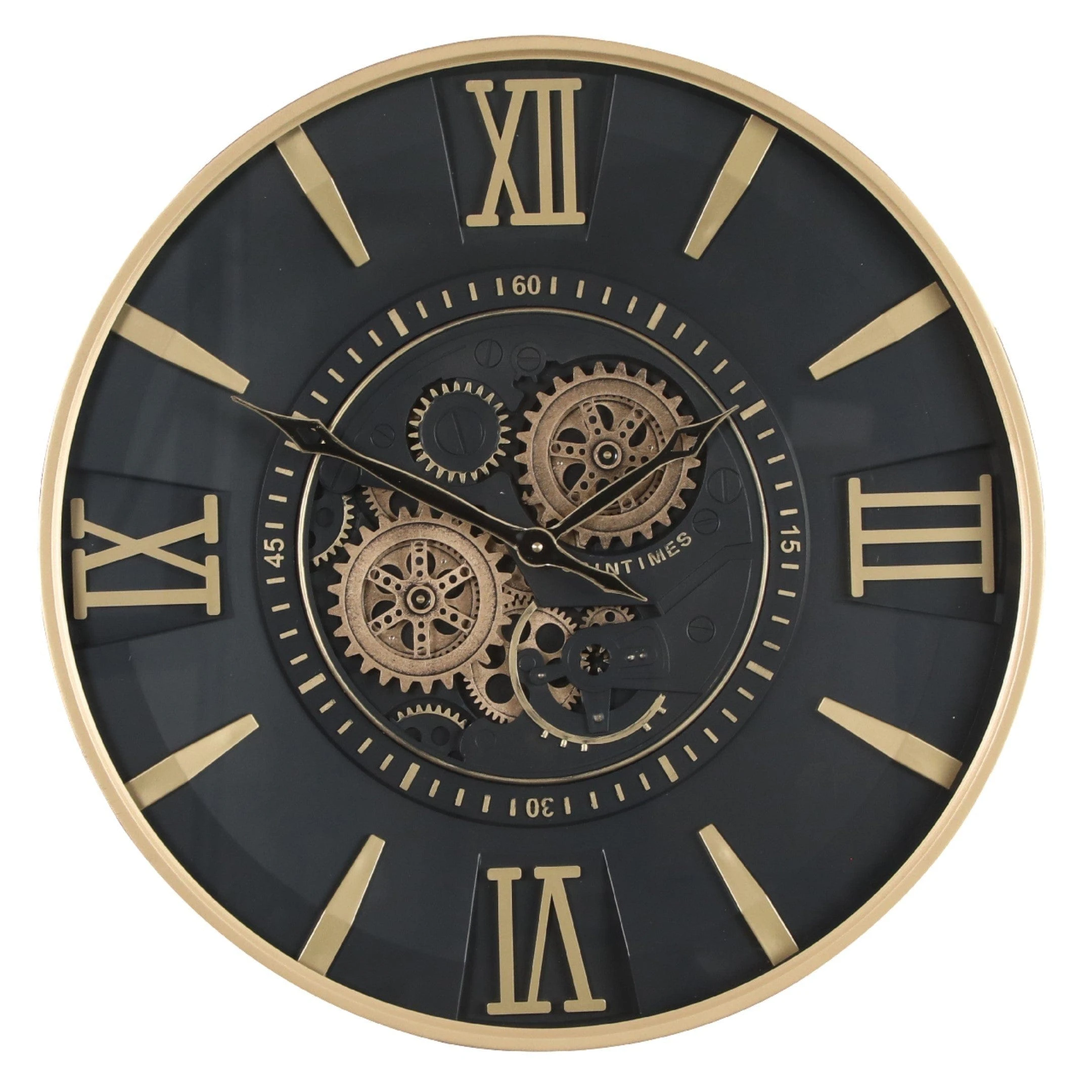 Alamo Round Moving Cogs Wall Clock - Gold w Black