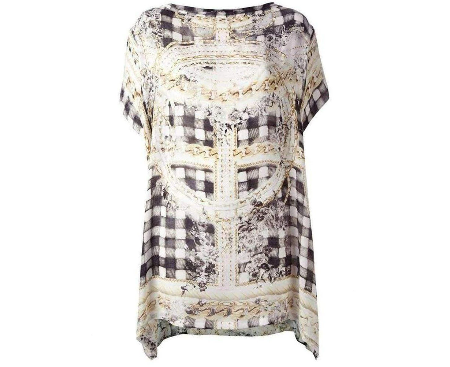 Balmain Black & Gold Printed Silk Dress Tunic