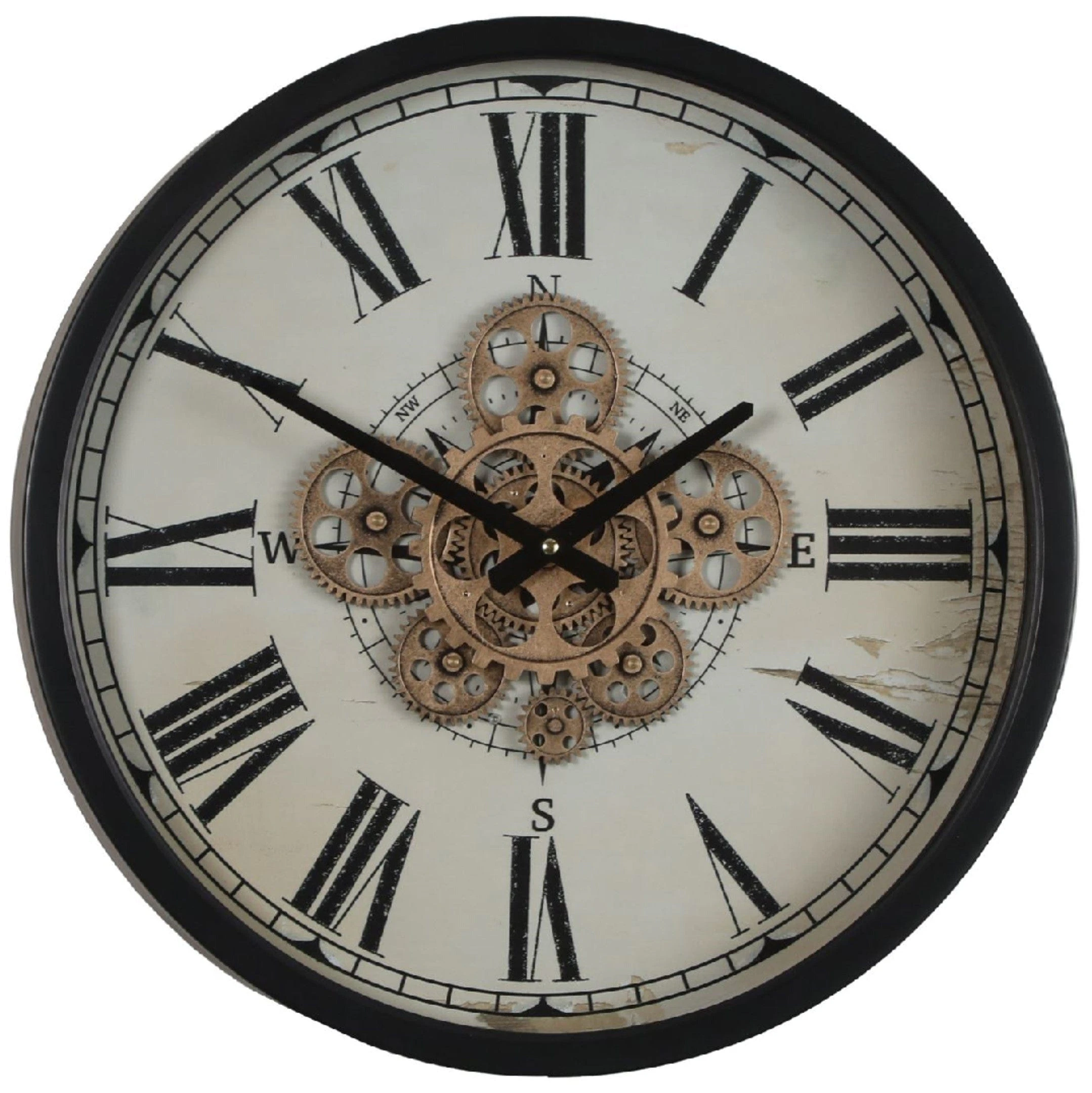 Albert Round Moving Cogs Wall Clock Black w Natural