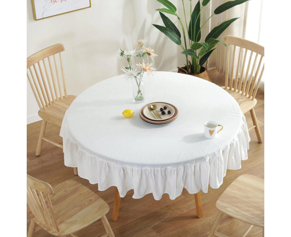 Bestier Vintage Ruffle Round Tablecloth Cotton Linen Home Decoration-White