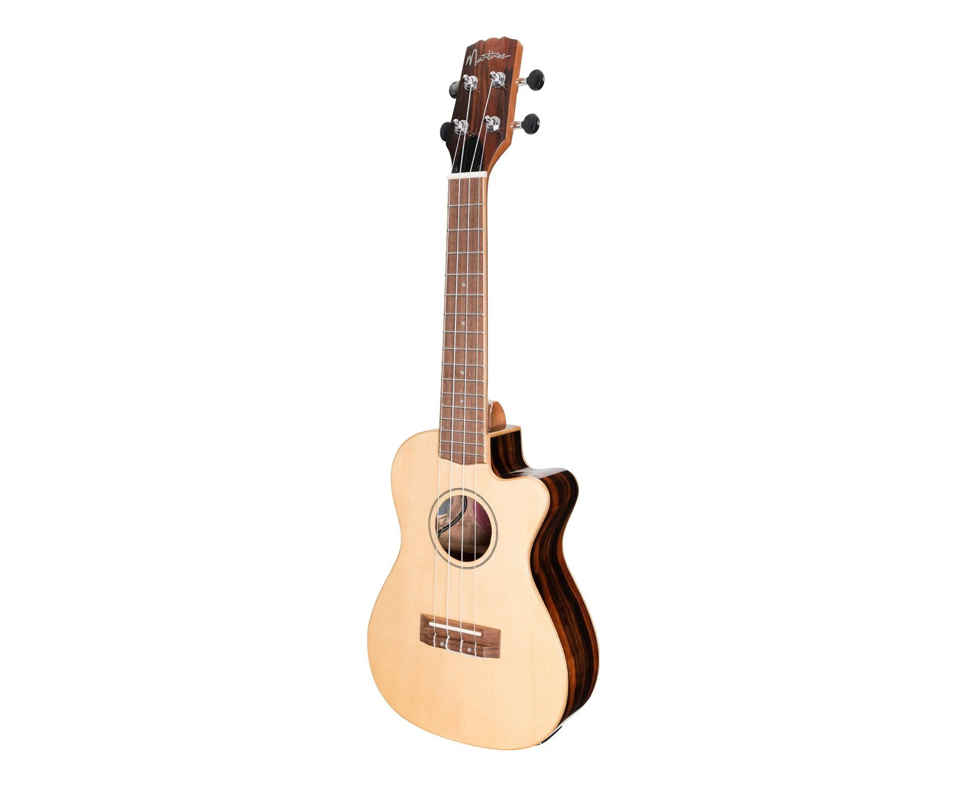 Martinez 'Southern Belle' 7-Series Solid Spruce Top Acoustic-Electric Cutaway Concert Ukulele with Hard Case (Natural Gloss)