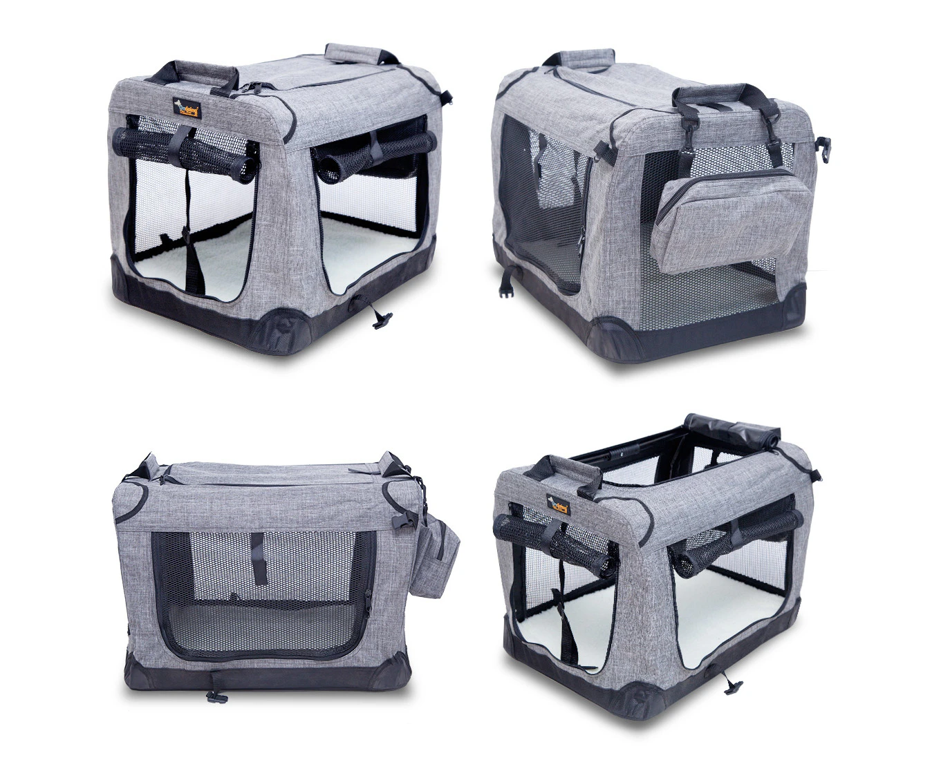 Grey Foldable Dog Cat Carrier Pet Soft Crate Bed Cage Kennel Tent Bag Travel Outdoor 27.5*20.5*20.5 in for Pets Under 22.5KG