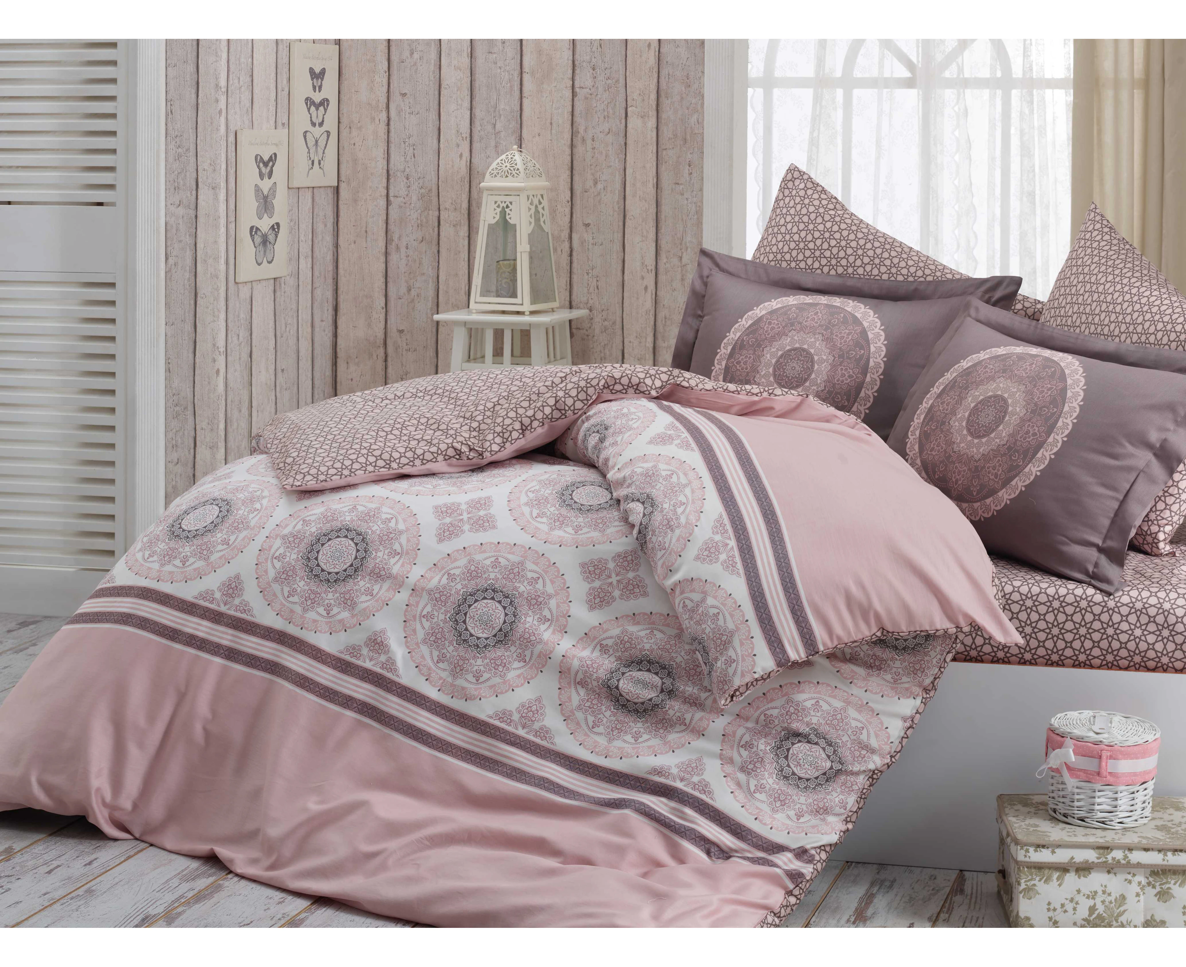 Luna Luxury 100% Organic Cotton 3 pc Quilt Doona Cover Set Dusky Pink Boho