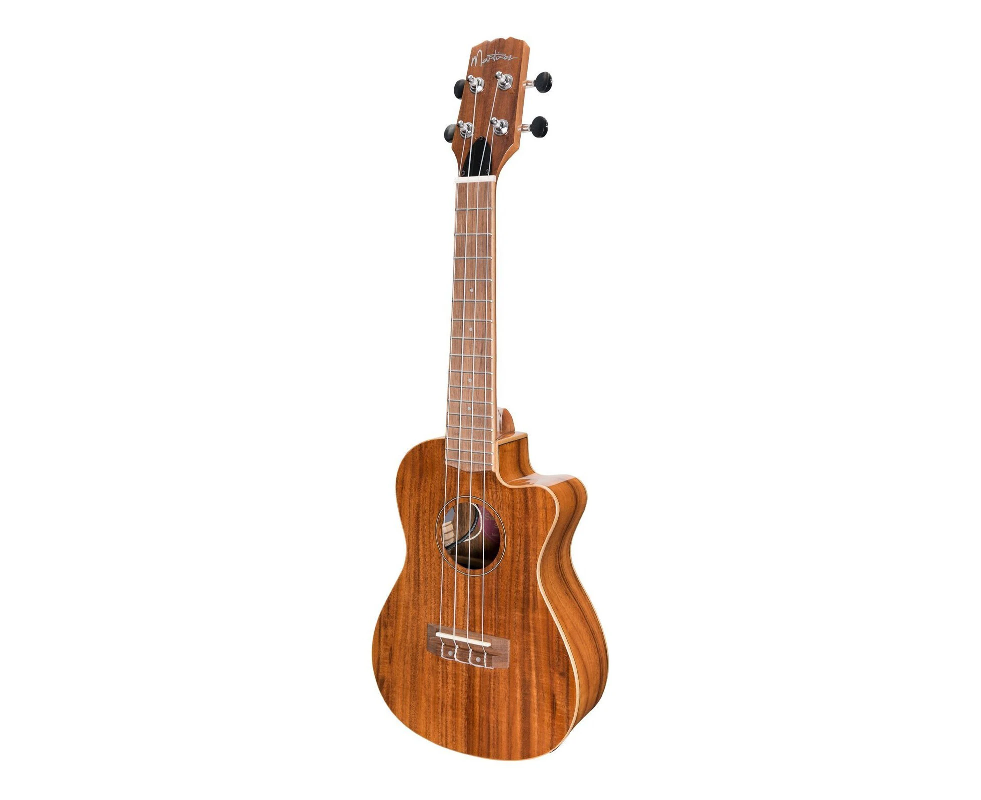 Martinez 'Southern Belle' 8-Series Solid Koa Top Acoustic-Electric Cutaway Concert Ukulele With Hard Case (Natural Gloss)