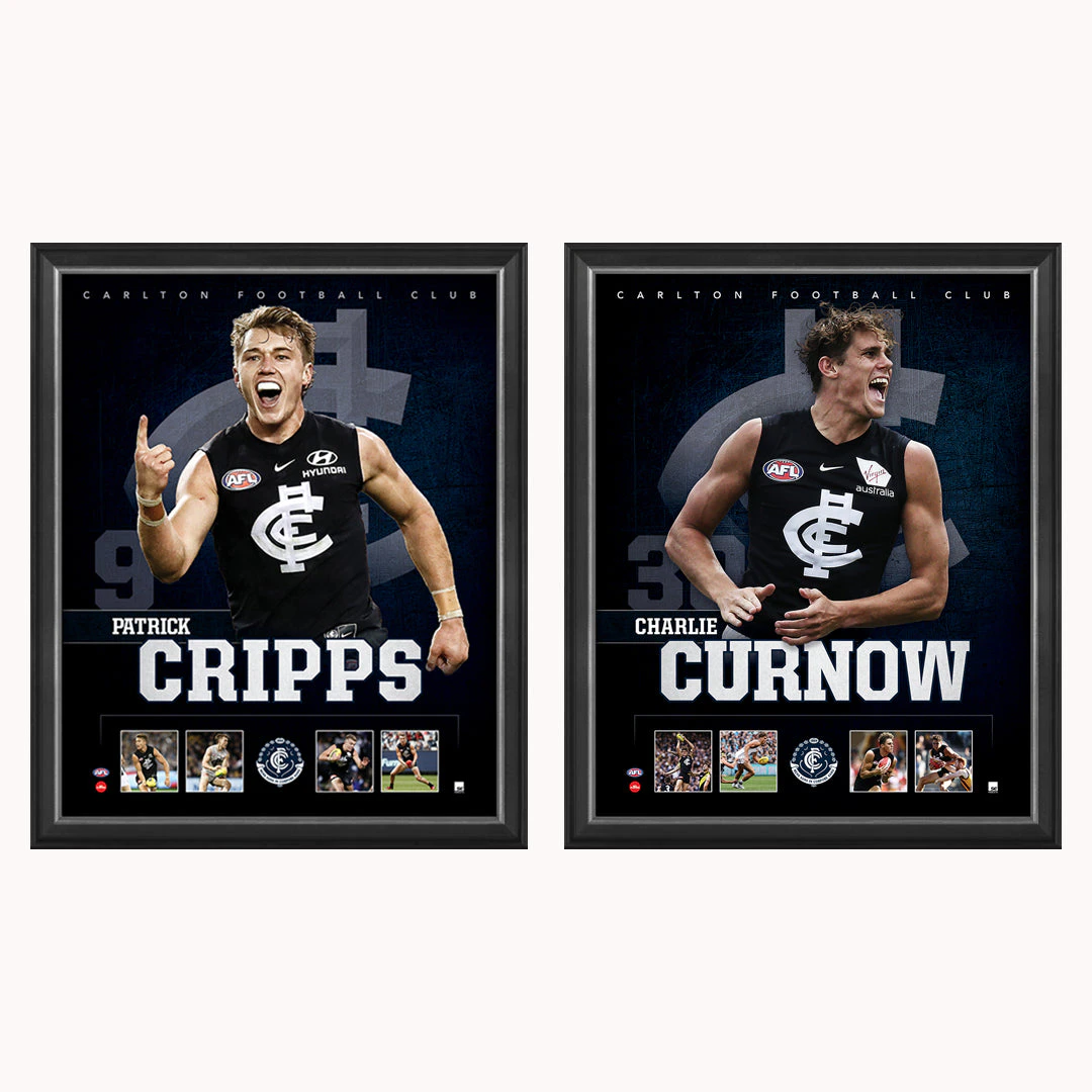 Carlton Package Official Licensed Afl Prints Frames X 2 Patrick Cripps & Charlie Curnow - 3705