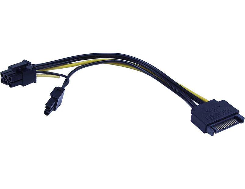 15-Pin SATA Male to 8-Pin (6+2 Pin) PCI-Express Female Video Card Power Adapter Cable - 20cm