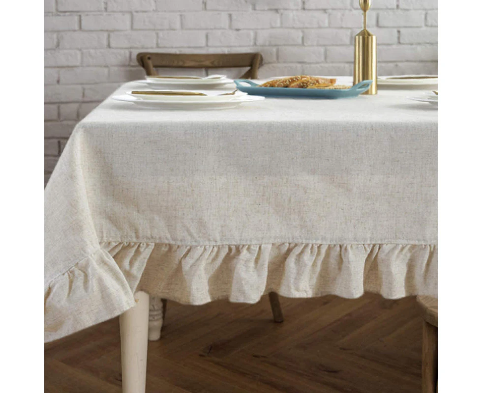 Bestier Vintage Ruffle Tablecloth Cotton Linen Home Decoration-Beige