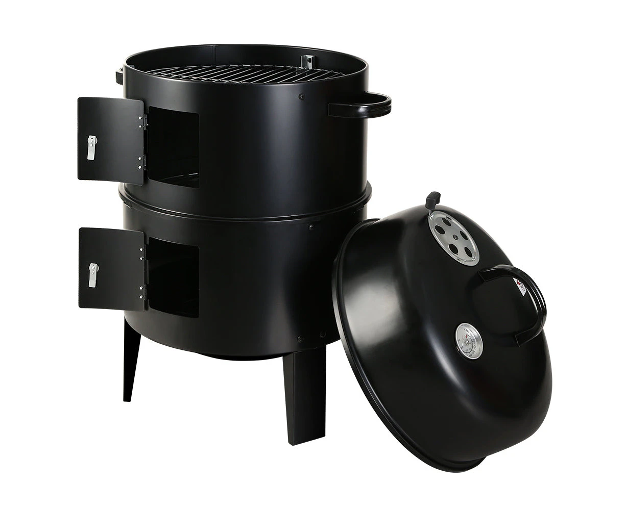 Grillz 3-in-1 Charcoal BBQ Smoker - Black