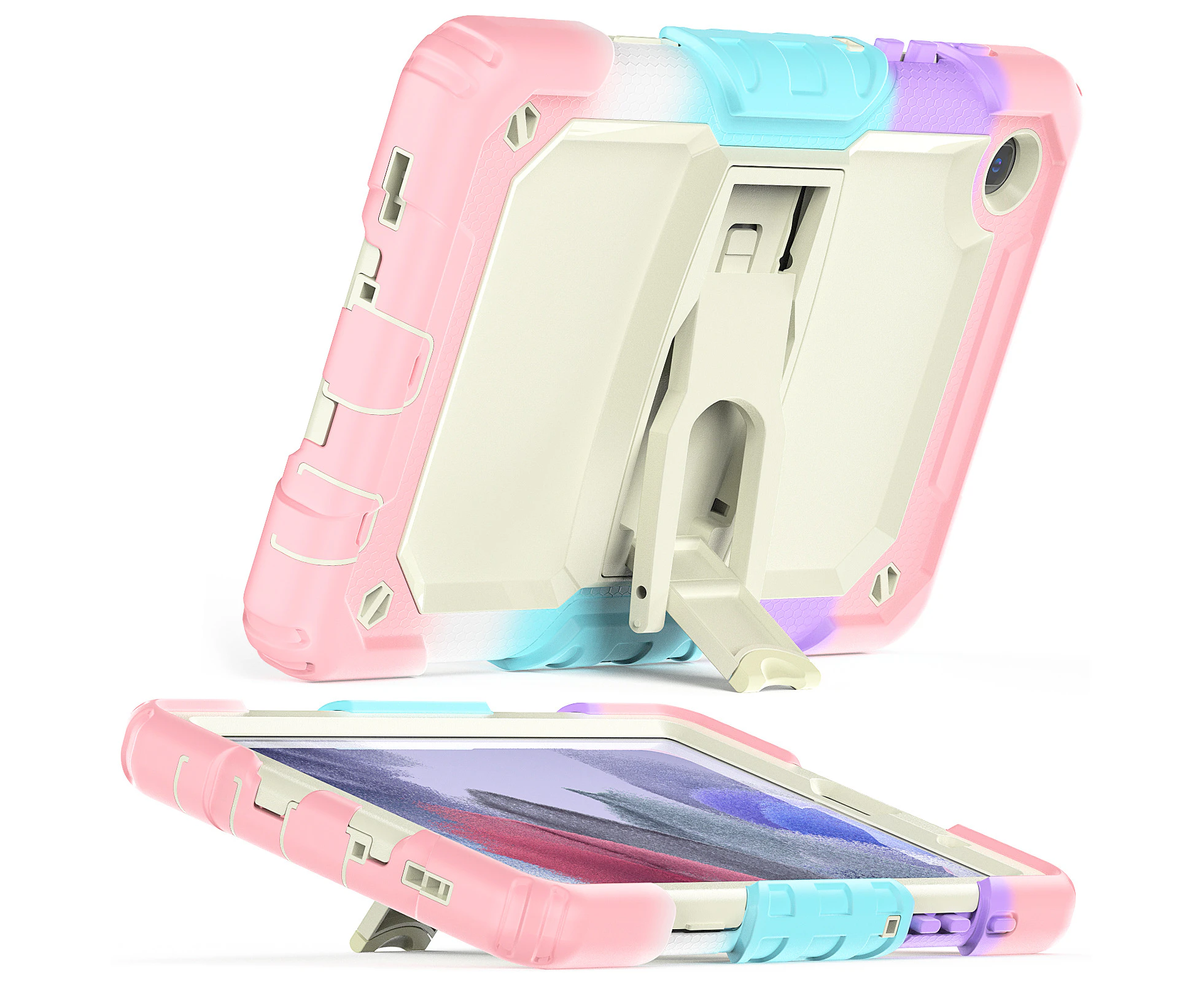 HX Heavy Duty Rugged Hybrid Shockproof Cover with Kickstand for Galaxy Tab A7 lite 8.7 2021-Pink