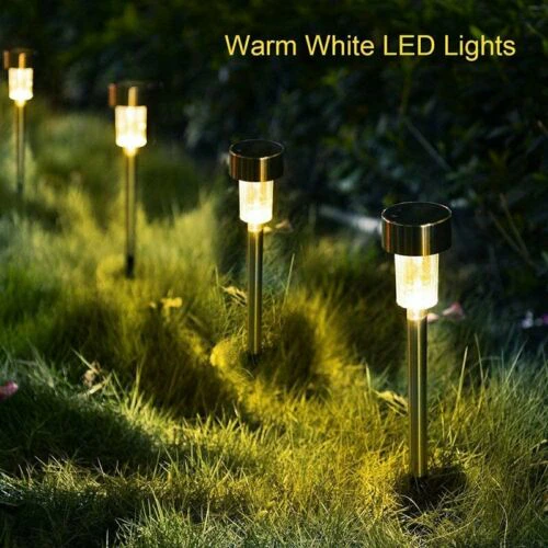 Stainless Steel Solar Lights Garden Outdoor LED Landscape Lamp Fr Path Lawn Yard - Warm white light (5Pcs)