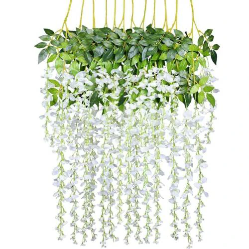 12X Artificial Silk Fake Flower Garland Vine Wisteria Leaf Hanging Wedding Decor - White