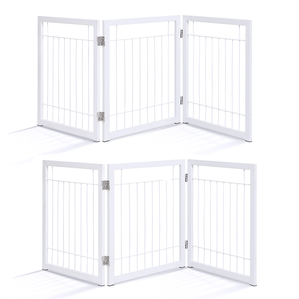 2pc 3 Panel Freestanding Pet Gate Metal Dog Rabbit Puppy Fence Door Stair White