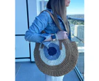 Straw Bag Round Summer Large Woven Beach Bag Purse Handle Shoulder Bag for Women Vacation Tote Handbags,Beige(Inclues one free Gift as seen on photo)