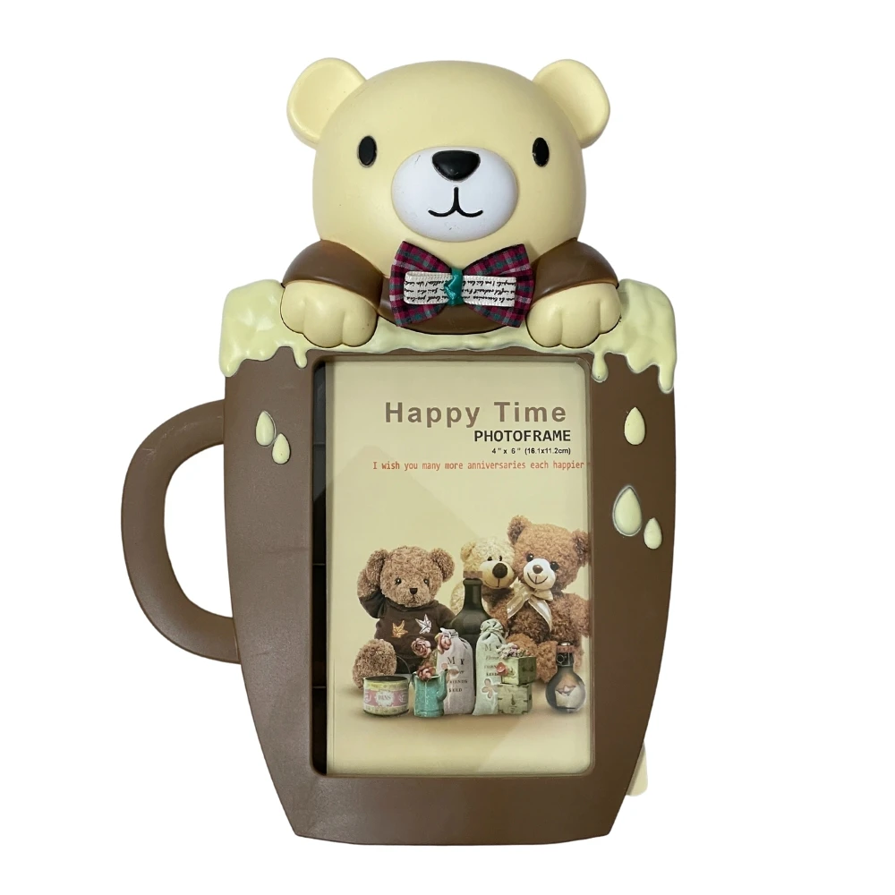 Kids Teddy Bear Cup Shaped Photo Frame Brown-Beige 16.1 x 11.2cm