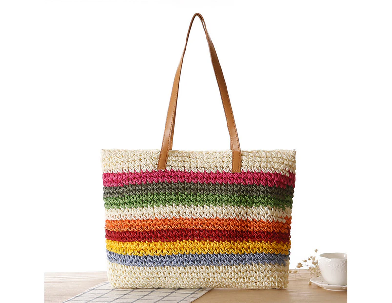 Beach Handbag Woven Handmade Knitted Straw Large Capacity Tote Shoulder Bag,Beige(Inclues one free Gift as seen on photo)
