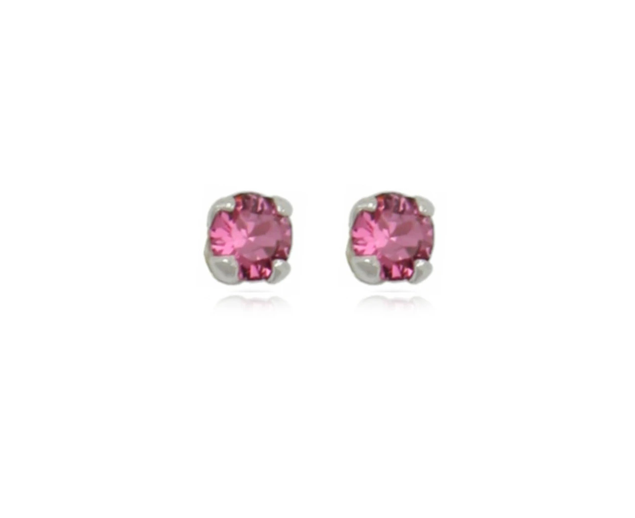 Sterling Silver Pink Austrian Crystal 2mm Stud Earrings