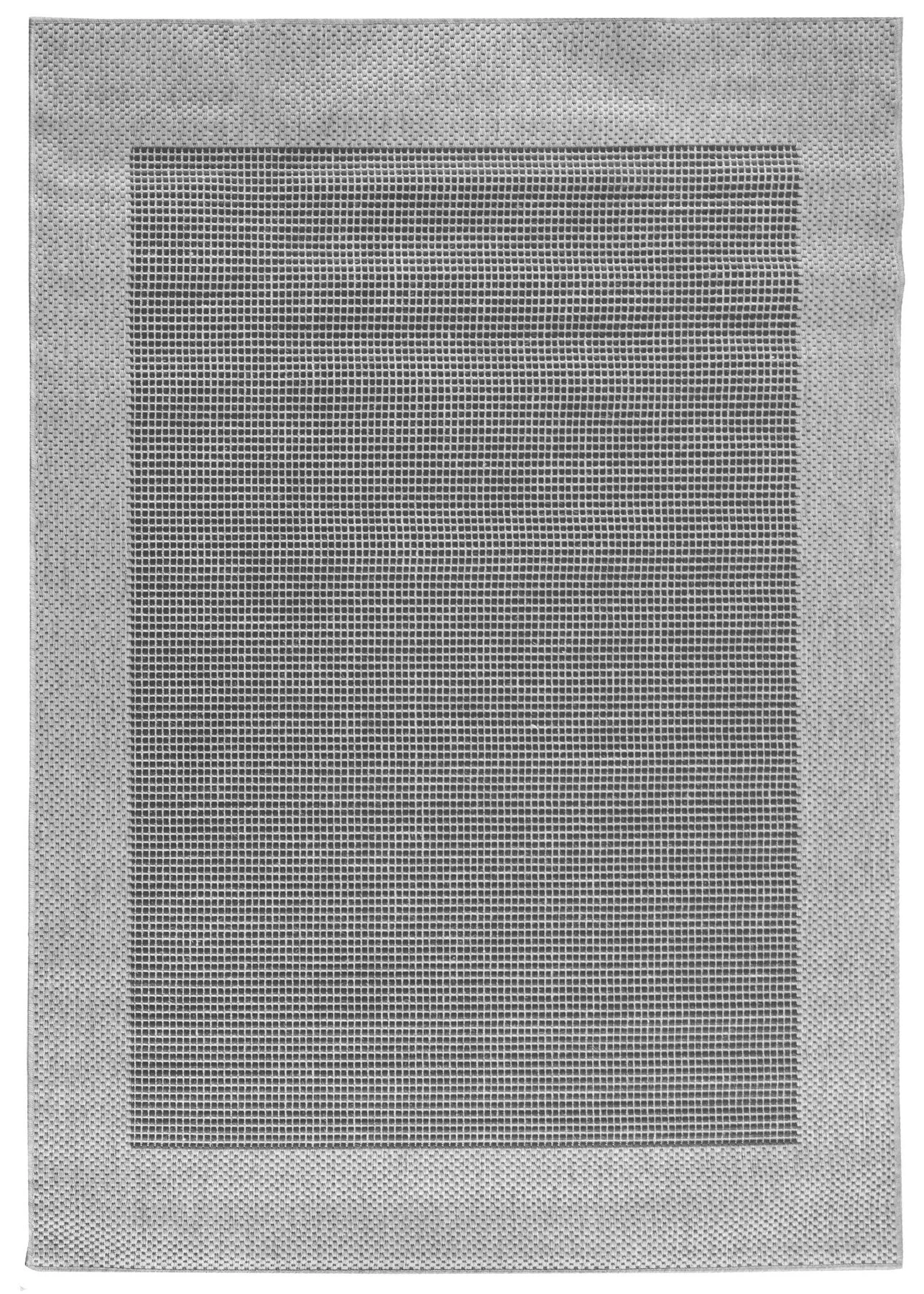 Lisboa Dot Border Black Grey Indoor/Outdoor Non-Slip Flatwoven Rug - 5 Sizes - Grey