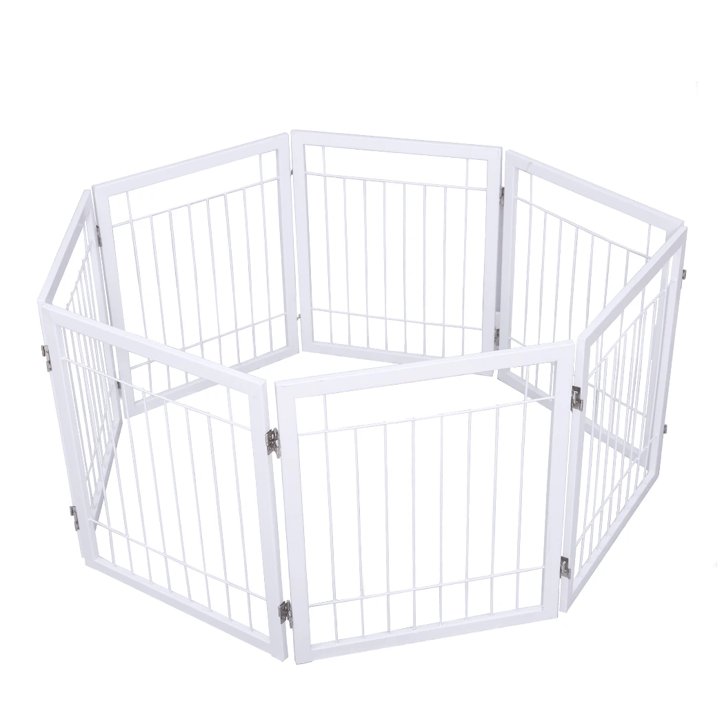 2pc Freestanding iPet Gate Metal Dog Puppy 3/4 Panel Folding Fence Door Stair White