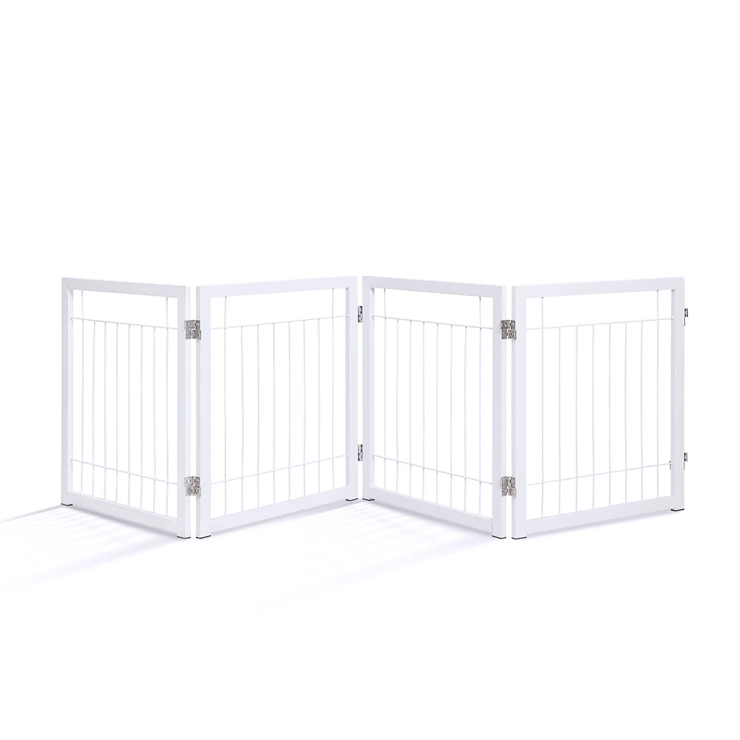 4 Panel Freestanding Pet Gate Metal Dog Puppy Folding Fence Door Stair White