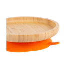 Orange Round Children's Bamboo Suction Plate - Dining Dish - Stay Put Silicone Cup - Eco-friendly - by Tiny Dining