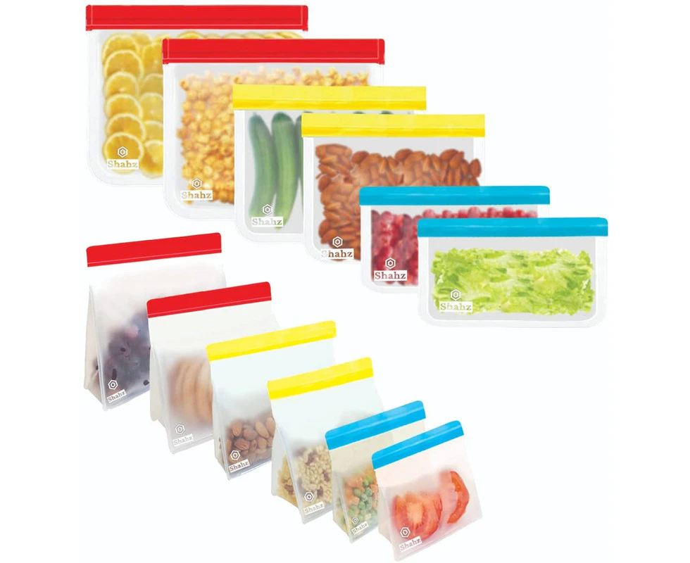 Reusable Ziplock Bags, 12 PCS Freezer Bags, Extra-Thick Eco Friendly BPA Free, Leakproof Food, Kitchen Storage & Organisation, Lunch & Sandwich Bags