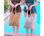 Handmade Straw Bag Travel Beach Fishing Net Handbag Shopping Woven Shoulder Bag for Women,Beige(Inclues one free Gift as seen on photo)