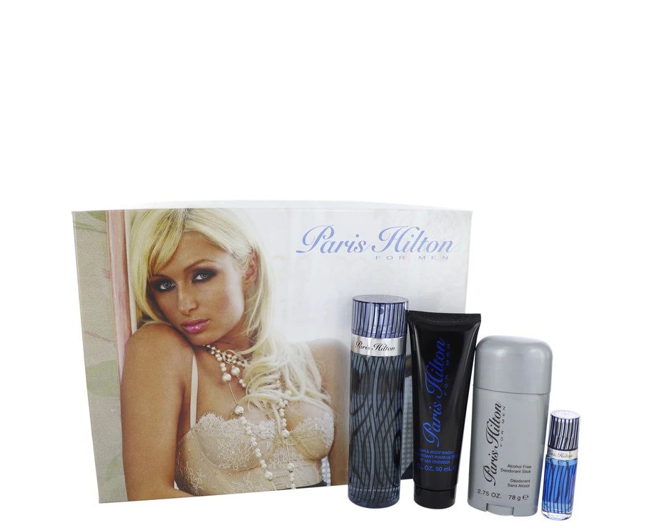 Paris Hilton by Paris Hilton Gift Set -- 3.4 oz  Eau De Toilette Spray + 3 oz Body Wash + 2.75 oz Deodorant Stick + .25 Mini EDT Spray for Men