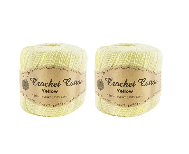 New 100% Cotton 3.25mm 50g Crochet Knitting Yarn Super Soft Solid Plain Colour - Yellow