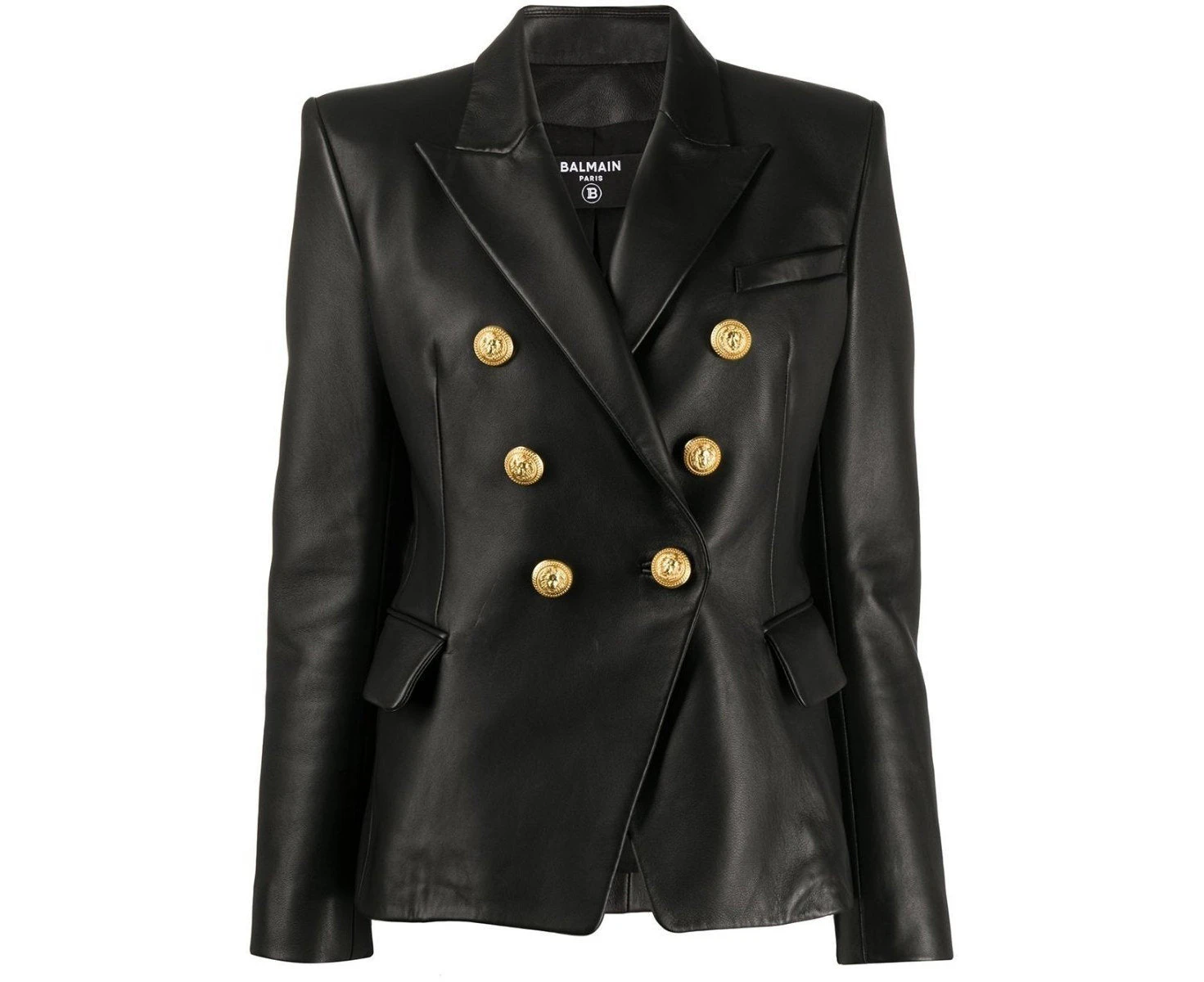 Balmain Black Leather Double-Breasted Jacket