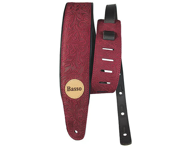 Basso Guitar Strap - Floral Embossed Wine Leather VTSL53