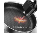 316 Stainless Steel Frying Pan Non-Stick Cooking Frypan Cookware 32cm Honeycomb Double Sided - 32cm without lid