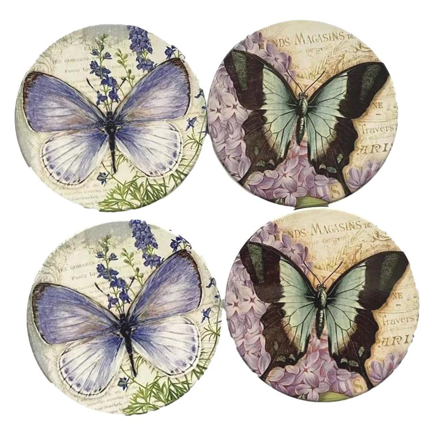 Kitchen Cork Backed Coasters Butterfly Ceramic Set 4