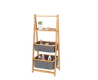 Ringle 3-tire Foldable Bathroom Bamboo Ladder Storage Shelf With 2 Fabric Baskets